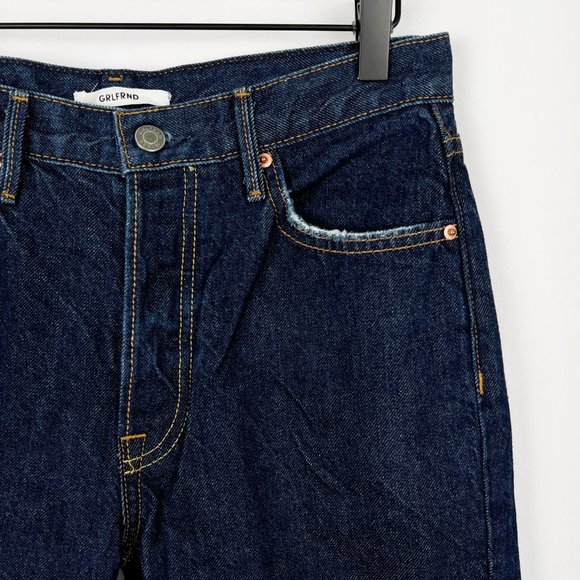 GRLFRND Karolina Ultra High Waisted Rigid Denim Slim Button Fly Dark Jeans - 26 - Picture 3 of 11